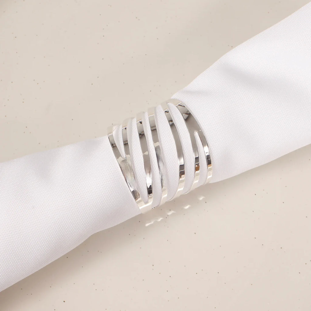 Wedding & Event Napkin Ring - Modern Linear Cut Out - Silver