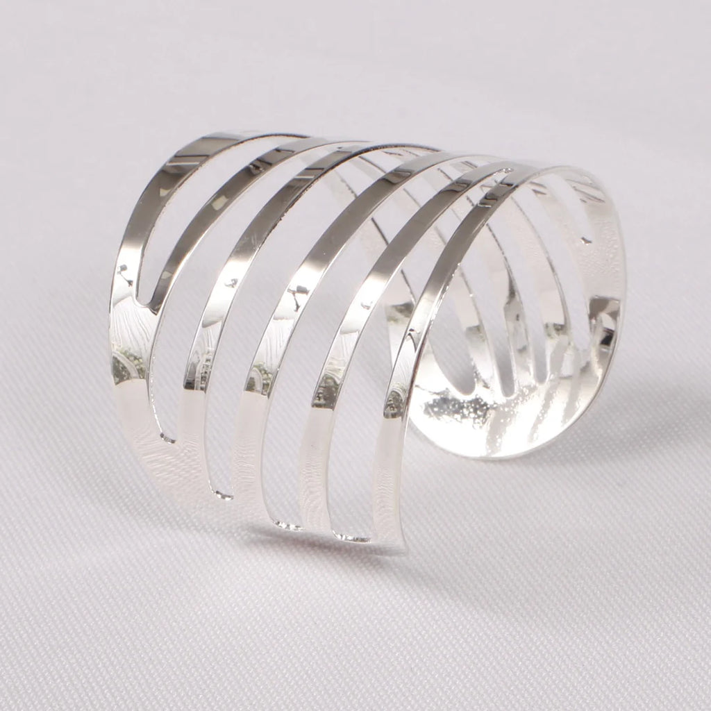 Wedding & Event Napkin Ring - Modern Linear Cut Out - Silver