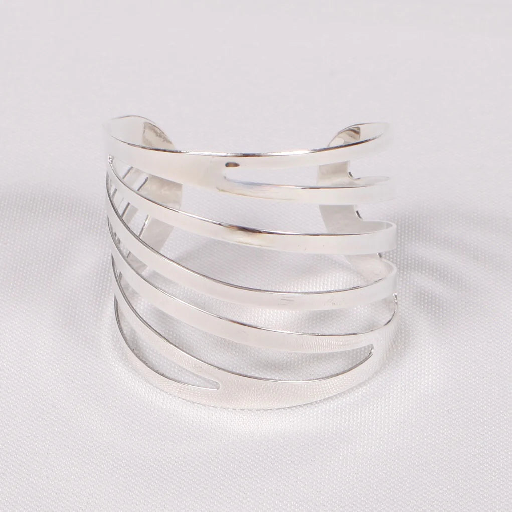 Wedding & Event Napkin Ring - Modern Linear Cut Out - Silver