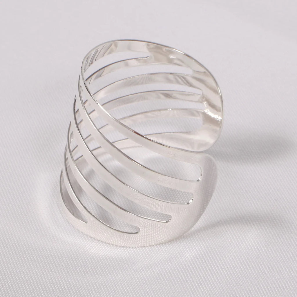 Wedding & Event Napkin Ring - Modern Linear Cut Out - Silver