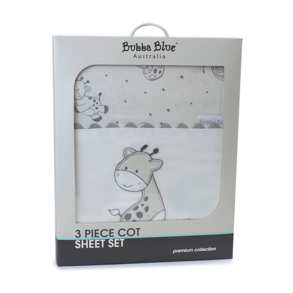 Bubba Blue Grey Playtime 3pcs Cot Sheet Set