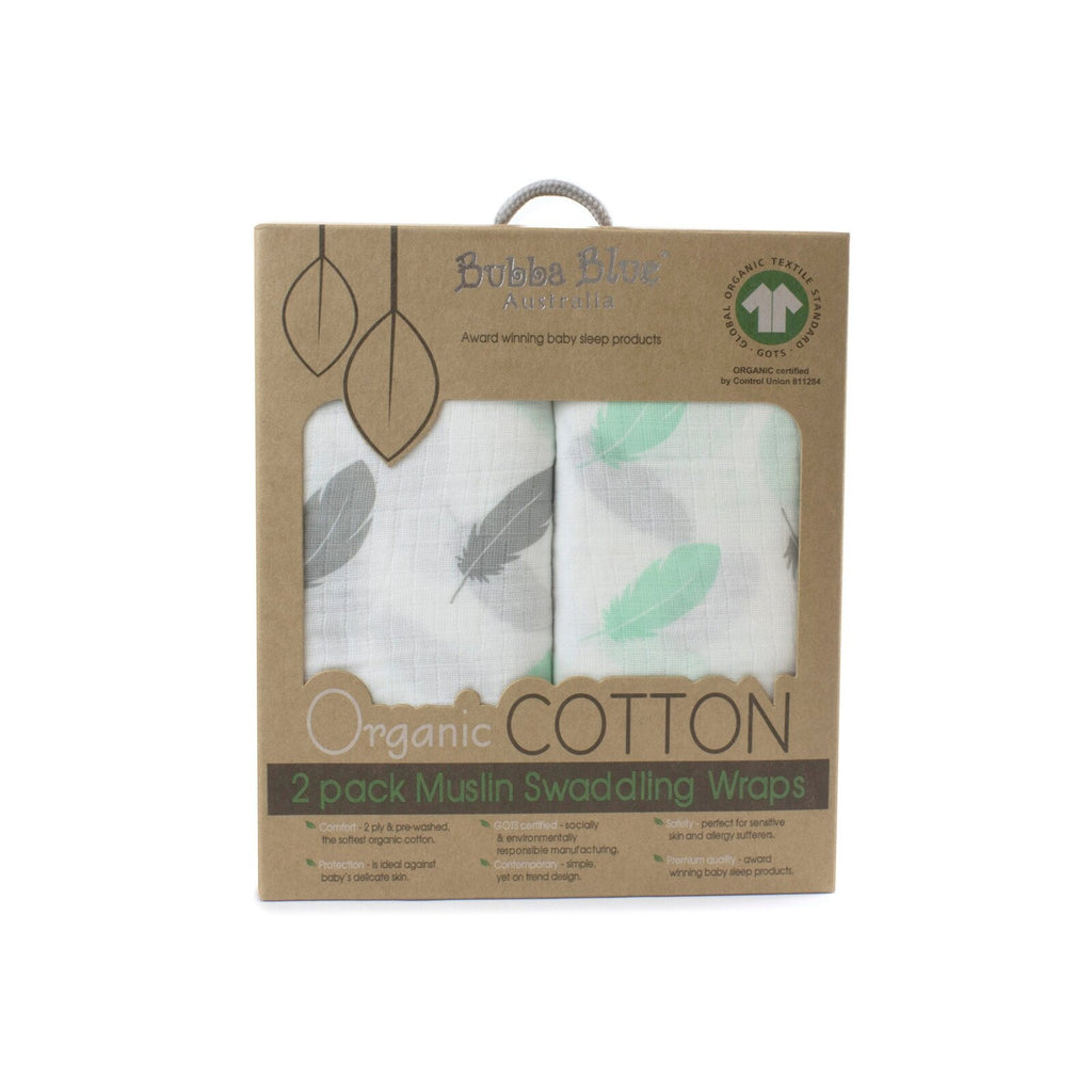 Bubba Blue Organic Feathers 2pk Muslin Swaddling Wraps