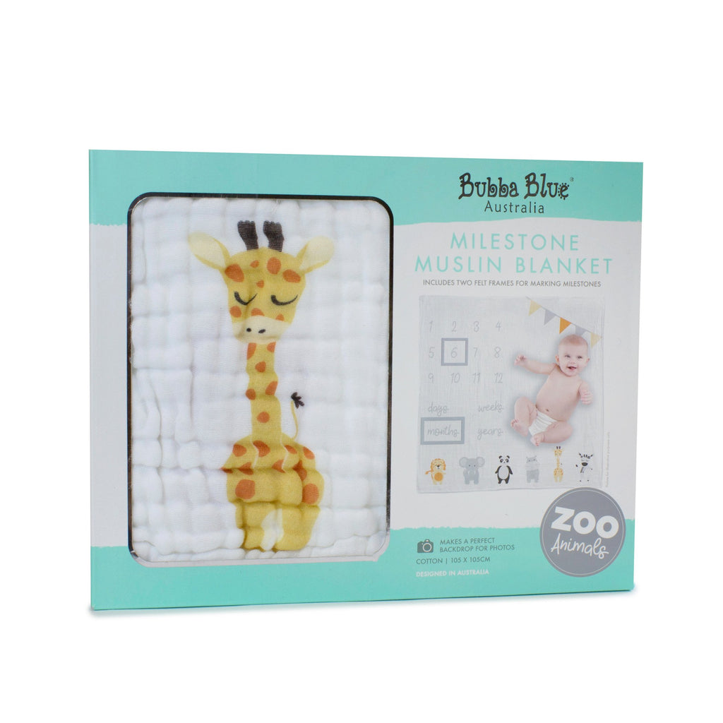 Bubba Blue Zoo Animals Milestone Muslin Blanket