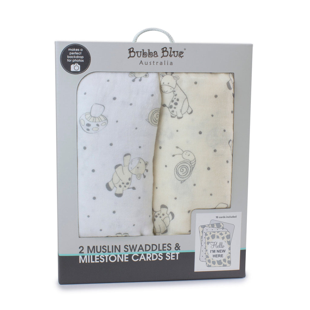 Bubba Blue Vanilla Playtime 2pk Muslin Wraps With Milestone Card